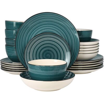 Elama - Gia 24 Piece Round Stoneware Dinnerware Set - Dark Green Elama - Gia 24 Piece Round Stoneware Dinnerware Set - Dark Green