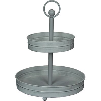 Zeckos - Galvanized Metal Rustic Round Two Tier Farmhouse Tray Serving Stand - White Zeckos - Galvanized Metal Rustic Round Two Tier Farmhouse Tray Serving Stand - White