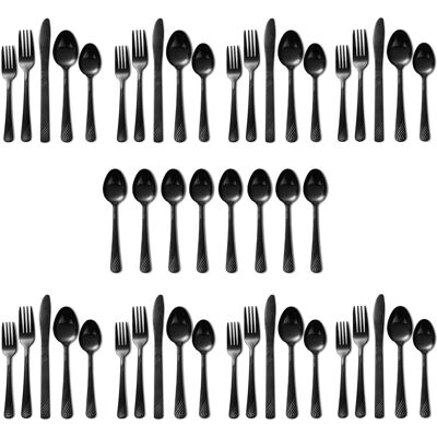 KITCHENTREND - 48 Pcs Cutlery Set For 8 Stainless Steel Knife Fork Spoon Tableware Flatware Set Kitchen Dinnerware Gift - Black KITCHENTREND - 48 Pcs Cutlery Set For 8 Stainless Steel Knife Fork Spoon Tableware Flatware Set Kitchen Dinnerware Gift - Black