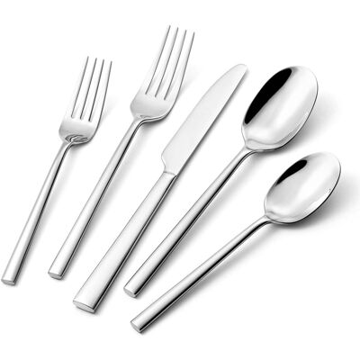 Dazzed Corner - 40-Piece Silverware Set, Flatware Set Cutlery Set Service for 8 - Silver Dazzed Corner - 40-Piece Silverware Set, Flatware Set Cutlery Set Service for 8 - Silver