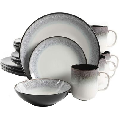 Gibson - Elite Rings of Saturn 16 Piece Reactive Glaze Stoneware Dinnerware Set - Teal Gibson - Elite Rings of Saturn 16 Piece Reactive Glaze Stoneware Dinnerware Set - Teal