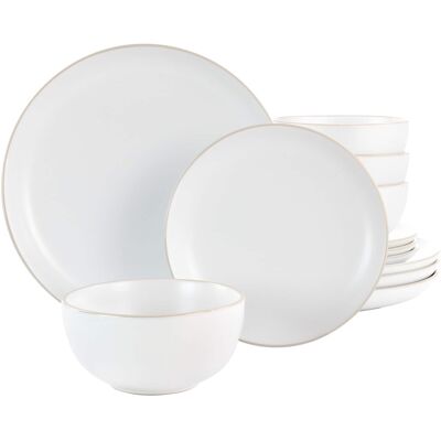 Gibson - Home Rockaway 12 Piece Stoneware Dinnerware Set - White Gibson - Home Rockaway 12 Piece Stoneware Dinnerware Set - White