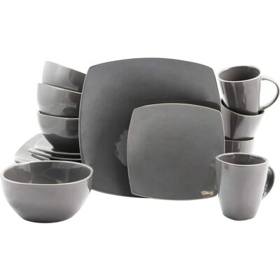 Gibson - Home Soho Lounge Square Dinnerware Set, Set of 16 Piece - Gray Gibson - Home Soho Lounge Square Dinnerware Set, Set of 16 Piece - Gray