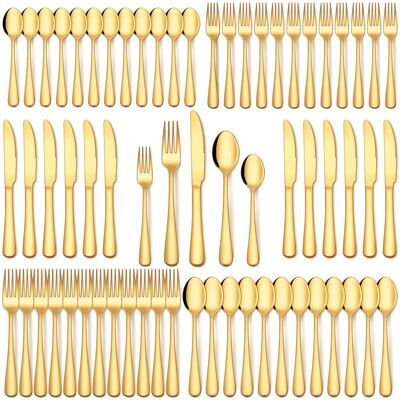 Dazzed Corner - 60-Piece Gold Silverware Set, Stainless Steel Flatware Cutlery Set Service for 12 - NYTPXVQ Dazzed Corner - 60-Piece Gold Silverware Set, Stainless Steel Flatware Cutlery Set Service for 12 - NYTPXVQ