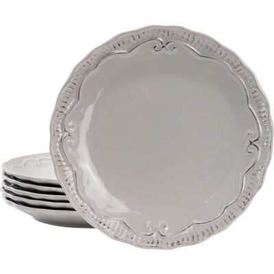 Modern Southern Home - Capri 6 Piece 11 Inch Stoneware Embossed Dinner Plate Set in Grey - Gray Modern Southern Home - Capri 6 Piece 11 Inch Stoneware Embossed Dinner Plate Set in Grey - Gray
