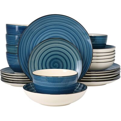 Elama - Gia 24 Piece Round Stoneware Dinnerware Set - Dark Blue Elama - Gia 24 Piece Round Stoneware Dinnerware Set - Dark Blue