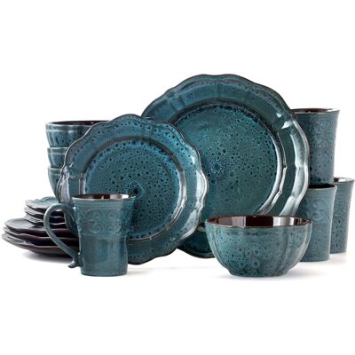 Elama - 16 Piece Dinnerware set with Complete Setting for 4 - Lavish Blue Elama - 16 Piece Dinnerware set with Complete Setting for 4 - Lavish Blue