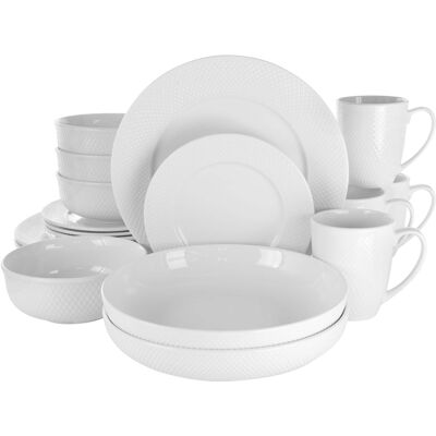 Elama - Maisy 18 Piece Round Porcelain Dinnerware Set - White Elama - Maisy 18 Piece Round Porcelain Dinnerware Set - White
