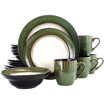 Elama - Grand 16 Piece Luxurious Stoneware Dinnerware with Complete Setting for 4, 16pc - Jade Elama - Grand 16 Piece Luxurious Stoneware Dinnerware with Complete Setting for 4, 16pc - Jade