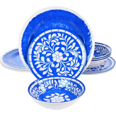 Elama - Nelly 12 Piece Melamine Dinnerware Set - Blue Elama - Nelly 12 Piece Melamine Dinnerware Set - Blue