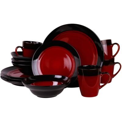 Elama - Elama's Tanizia 16 Piece High Gloss Dinnerware Set - Red and Black Elama - Elama's Tanizia 16 Piece High Gloss Dinnerware Set - Red and Black