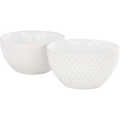 Gibson - Elite Earlhart 2 Piece 6 Inch Ribbed Stoneware Cereal Bowl Set - White Gibson - Elite Earlhart 2 Piece 6 Inch Ribbed Stoneware Cereal Bowl Set - White