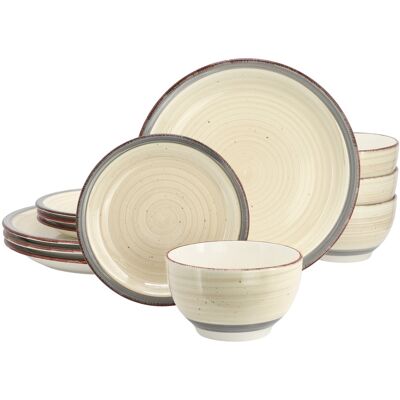 Gibson - Home Holcomb 12 Piece Ceramic Dinnerware Set - Beige Gibson - Home Holcomb 12 Piece Ceramic Dinnerware Set - Beige