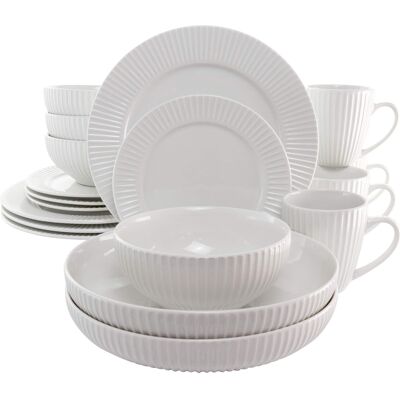 Elama - Elle 18 Piece Porcelain Dinnerware Set with 2 Large Serving Bowls - White Elama - Elle 18 Piece Porcelain Dinnerware Set with 2 Large Serving Bowls - White