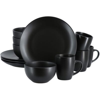Gibson - Home Everyday Plus 12 Piece Round Stoneware Dinnerware Set - Black Gibson - Home Everyday Plus 12 Piece Round Stoneware Dinnerware Set - Black