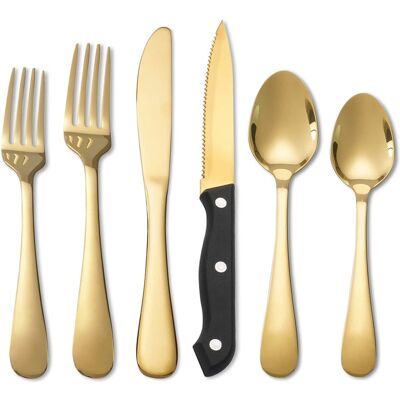 KOOMADE - 24/48PCS Flatware Set Steak Knives Kitchen Utensils and Cutlery of High Quality Construction - Gold 24-Piece Set KOOMADE - 24/48PCS Flatware Set Steak Knives Kitchen Utensils and Cutlery of High Quality Construction - Gold 24-Piece Set
