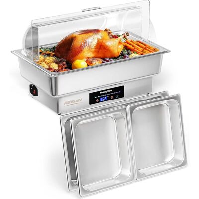 Winado - 9QT Electric Chafing Dishes for Buffet w/Temperature Control Display, Roll Top Chafing Dish Buffet Set, Stainless Steel - Silver Winado - 9QT Electric Chafing Dishes for Buffet w/Temperature Control Display, Roll Top Chafing Dish Buffet Set, Stainless Steel - Silver