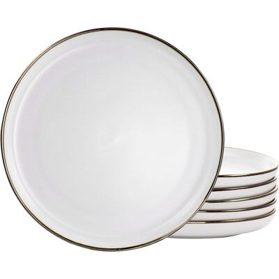 Elama - Arthur 6 Piece Stoneware Dinner Plate Set in Matte with Gold Rim - White Elama - Arthur 6 Piece Stoneware Dinner Plate Set in Matte with Gold Rim - White