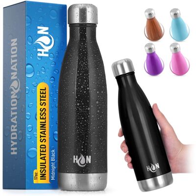 Zulay Kitchen - 17oz Stainless Steel Water Bottle - Double Wall Insulated Metal Water Bottle For Hot & Cold Drinks - Midnight Black Zulay Kitchen - 17oz Stainless Steel Water Bottle - Double Wall Insulated Metal Water Bottle For Hot & Cold Drinks - Midnight Black