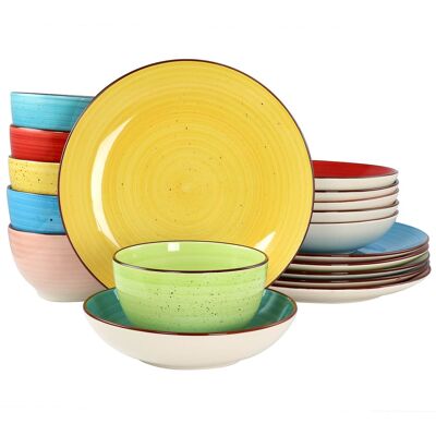 Elama - Sebastian 18 Piece Double Bowl Stoneware Dinnerware Set Colors - Assorted Elama - Sebastian 18 Piece Double Bowl Stoneware Dinnerware Set Colors - Assorted