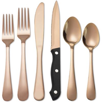 KOOMADE - 24/48PCS Flatware Set Steak Knives Kitchen Utensils and Cutlery of High Quality Construction - Rose Gold 24-Piece Set KOOMADE - 24/48PCS Flatware Set Steak Knives Kitchen Utensils and Cutlery of High Quality Construction - Rose Gold 24-Piece Set