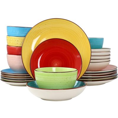 Elama - Sebastian 24 Piece Double Bowl Stoneware Dinnerware Set Colors - Assorted Elama - Sebastian 24 Piece Double Bowl Stoneware Dinnerware Set Colors - Assorted