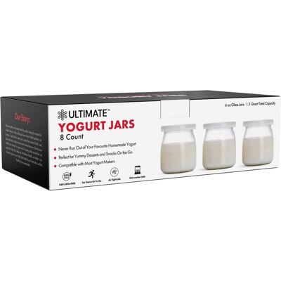 Ultimate Health - Ultimate Yogurt Jars 8 Count Small Glass Yogurt Cups With Lids Ultimate Health - Ultimate Yogurt Jars 8 Count Small Glass Yogurt Cups With Lids