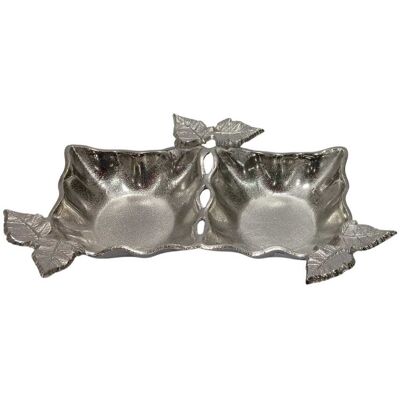 Jiallo - Double Nut Dish Tone – Elegant Dual Serving Bowl with Leaf Accents - Gold Jiallo - Double Nut Dish Tone – Elegant Dual Serving Bowl with Leaf Accents - Gold