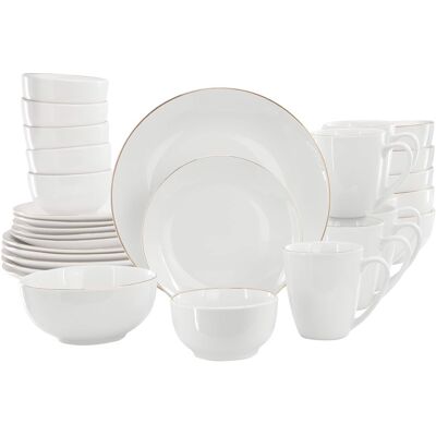 Gibson - Home Ogalla 30 Piece Gold Banded Fine Ceramic Dinnerware Set - White and Gold Gibson - Home Ogalla 30 Piece Gold Banded Fine Ceramic Dinnerware Set - White and Gold