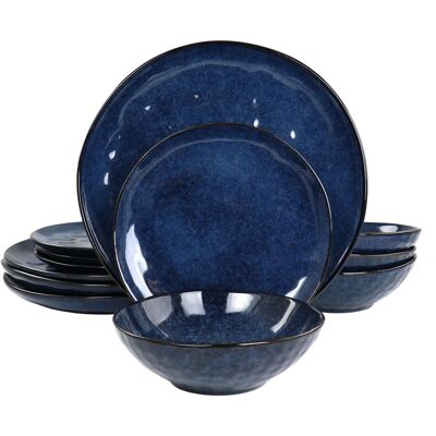 Elama - Samara 12 Piece Stoneware Dinnerware Set - Blue Elama - Samara 12 Piece Stoneware Dinnerware Set - Blue