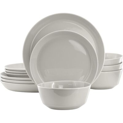 Gibson - Elite Sunlit Mist 12 Piece Round Stoneware Dinnerware Set - Gray Gibson - Elite Sunlit Mist 12 Piece Round Stoneware Dinnerware Set - Gray