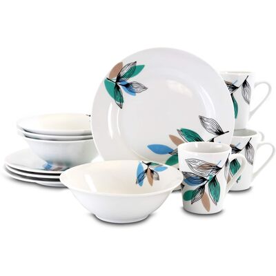 Gibson - Home Vineyard Blue 12 Piece Round Fine Ceramic Dinnerware Set - White Gibson - Home Vineyard Blue 12 Piece Round Fine Ceramic Dinnerware Set - White