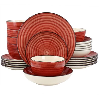 Elama - Gia 24 Piece Round Stoneware Dinnerware Set - Red Elama - Gia 24 Piece Round Stoneware Dinnerware Set - Red