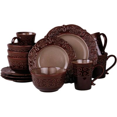 Elama - Elama's Salia 16 Piece Stoneware Dinnerware Set - Brown Elama - Elama's Salia 16 Piece Stoneware Dinnerware Set - Brown