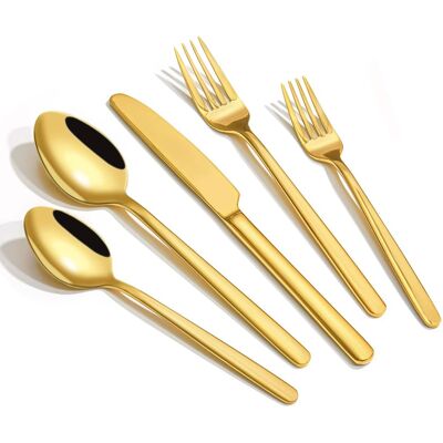 Dazzed Corner - 20 Piece Flatware Cutlery Set for 4, 18/10 Stainless Steel Silverware Mirror Polished - Gold Dazzed Corner - 20 Piece Flatware Cutlery Set for 4, 18/10 Stainless Steel Silverware Mirror Polished - Gold