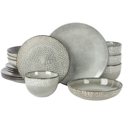 Dazzed Corner - 16 Piece Double Bowl Dinnerware Set, Service for 4 (16pcs) - Green Dazzed Corner - 16 Piece Double Bowl Dinnerware Set, Service for 4 (16pcs) - Green