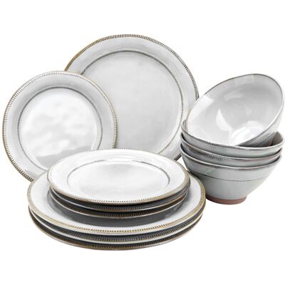 Gibson - Elite Terranea 12 Piece Stoneware Dinnerware Set, Service for 4 - White Gibson - Elite Terranea 12 Piece Stoneware Dinnerware Set, Service for 4 - White