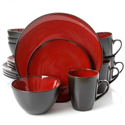Gibson - Soho Lounge Round 16 Piece Dinnerware Set, Burgundy - Red Gibson - Soho Lounge Round 16 Piece Dinnerware Set, Burgundy - Red