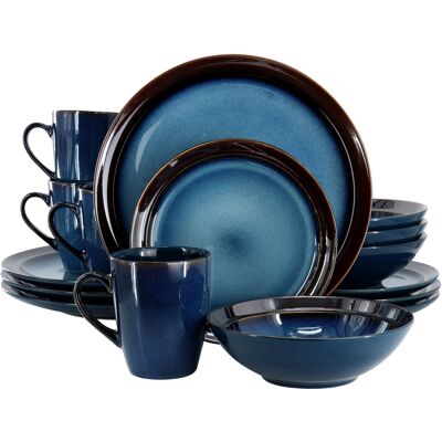 Gibson - Elite 16 Piece Priya Reactive Glaze Stoneware Dinnerware Set - Blue Gibson - Elite 16 Piece Priya Reactive Glaze Stoneware Dinnerware Set - Blue