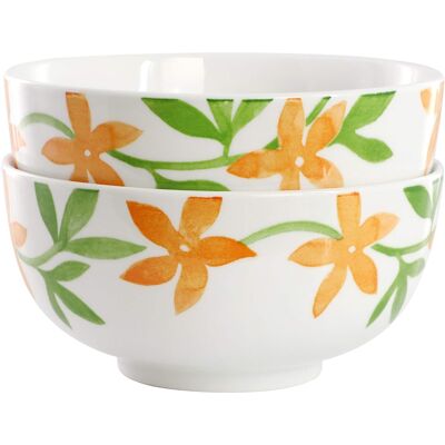 Gibson - Home Surrey Hill 2 Piece Fine Ceramic Cereal Bowl Set - Orange Floral Gibson - Home Surrey Hill 2 Piece Fine Ceramic Cereal Bowl Set - Orange Floral