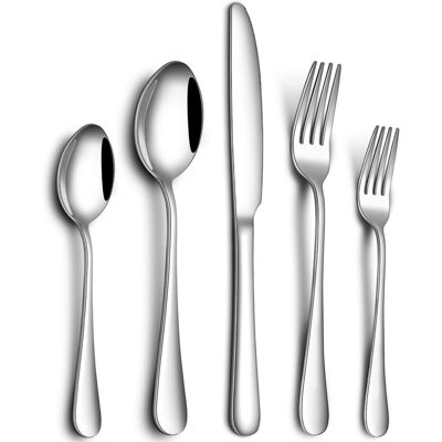 Dazzed Corner - Stainless Steel Cutlery Flatware Set,40 Piece Silverware Set for 8 - Silver Dazzed Corner - Stainless Steel Cutlery Flatware Set,40 Piece Silverware Set for 8 - Silver