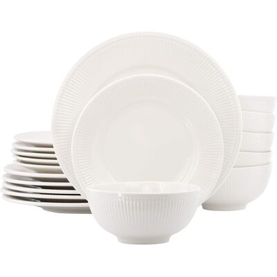 Elama - Farrah 18 Piece Round Stoneware Dinnerware Set - White Elama - Farrah 18 Piece Round Stoneware Dinnerware Set - White