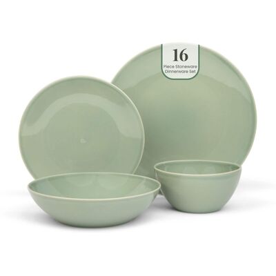 Larder & Vine - 16-Piece Classic Dinnerware Set for 4, Ceramic Stoneware Made in Portugal - Sage Larder & Vine - 16-Piece Classic Dinnerware Set for 4, Ceramic Stoneware Made in Portugal - Sage