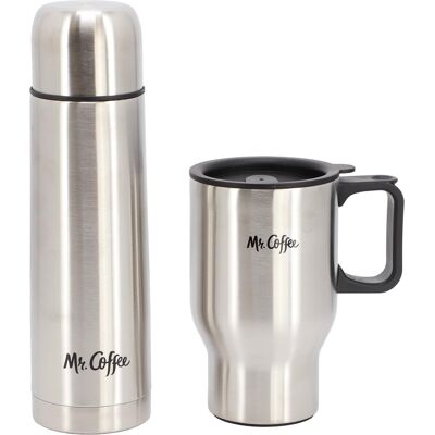 Mr. Coffee - Javelin 2 Piece Thermal Bottle and Travel Mug Set - Silver Mr. Coffee - Javelin 2 Piece Thermal Bottle and Travel Mug Set - Silver