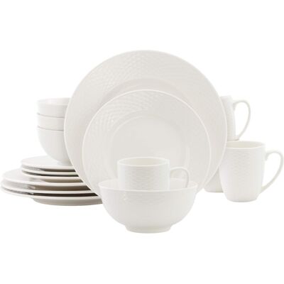 Elama - Ophelia 16 Piece Stoneware Dinnerware Set - White Elama - Ophelia 16 Piece Stoneware Dinnerware Set - White
