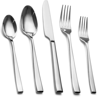 Dazzed Corner - 40 Piece Silverware Set Service for 8, Stainless Steel Cutlery Set - Silver Dazzed Corner - 40 Piece Silverware Set Service for 8, Stainless Steel Cutlery Set - Silver
