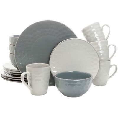 Elama - Tahitian Pearl 16 Piece Stoneware Dinnerware Set in Slate and Stone Pearl - Slate and Pearl Elama - Tahitian Pearl 16 Piece Stoneware Dinnerware Set in Slate and Stone Pearl - Slate and Pearl