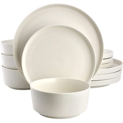 Gibson - Home Dempsey Road 12 Piece Stoneware Dinnerware Set - Off-White Gibson - Home Dempsey Road 12 Piece Stoneware Dinnerware Set - Off-White