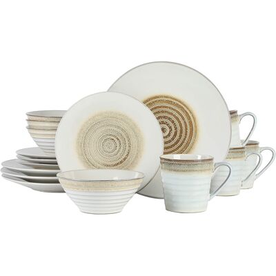 Gibson - Elite Spiral Embossed 16 Piece Stoneware Dinnerware Set - Taupe Gibson - Elite Spiral Embossed 16 Piece Stoneware Dinnerware Set - Taupe