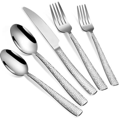 Dazzed Corner - 20-Piece Silverware Set, Silver Hammered Stainless Steel Flatware for 4 - NYR6HLK Dazzed Corner - 20-Piece Silverware Set, Silver Hammered Stainless Steel Flatware for 4 - NYR6HLK